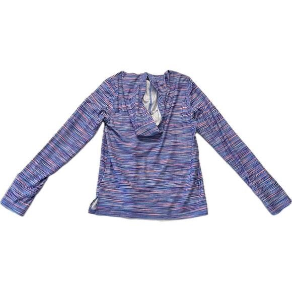 LAND'S END Athletic Pullover Hoodie Girls Youth Size L 10/12 Purple Pink Stripe - Picture 2 of 14